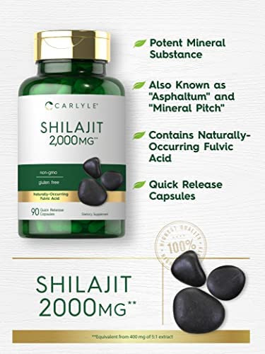 Cápsulas De Shilajit | 2000mg | 90 Contagem | Não Ogm E Sem