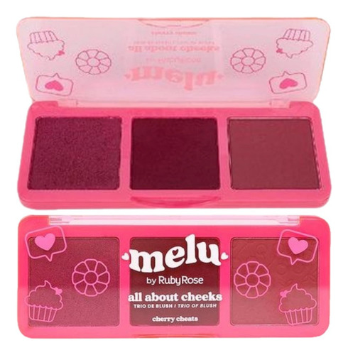 6 Trio Blush Iluminador Cherry Cheats Ruby Rose Atacado