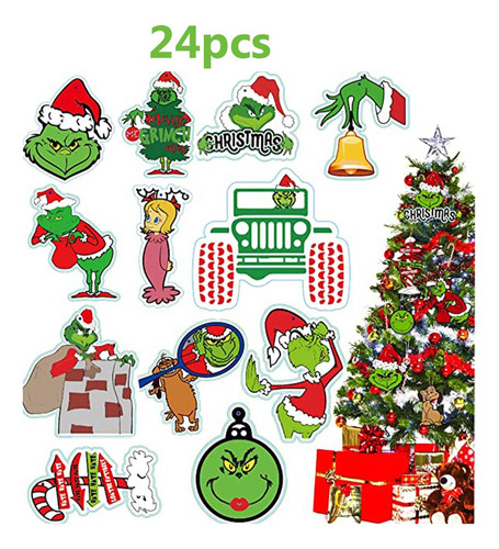 Set De 24 Piezas De Adornos Grinch For Árbol De Navidad Par