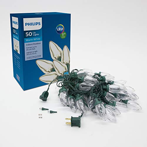 Luzes De Natal Philips 50 Led Warm White C9 8m Green Wire