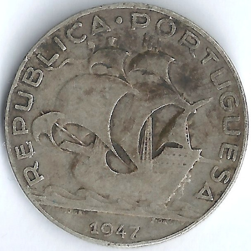 Portugal 1947 5 Escudos Moneda De Plata C/pátina L16719