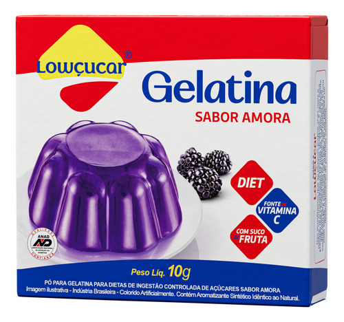 Kit Com 8 Gelatina Lowçucar Sabor Amora Diet Sem Glúten 10g