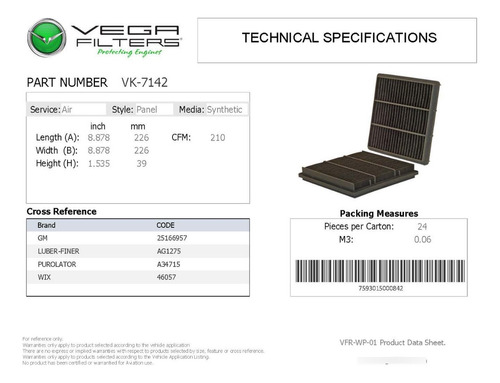 Filtro Aire Montero Diamante 3000gt Stealth 46057 = Vk-7142