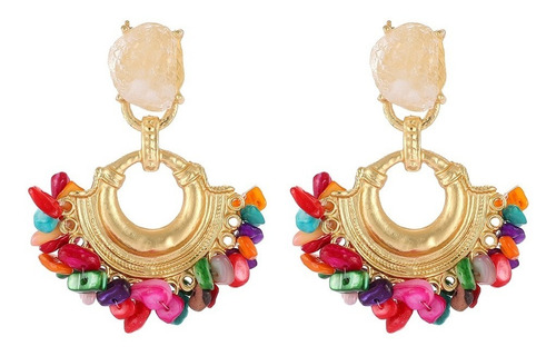Imagen 1 de 3 de Pendientes Aros Multicolor Piedras Fantasia