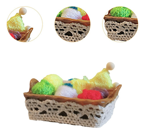 4 Set De Lana Para Casa De Muñecas En Cesta, Marrón