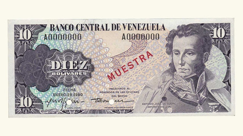 Venezuela, 10 Bolívares, Enero-29-1980, Serie A8, Unc.