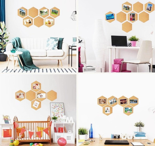 Set Hexágonos Corcho Pared X 6 Unidades 4mm Decoración