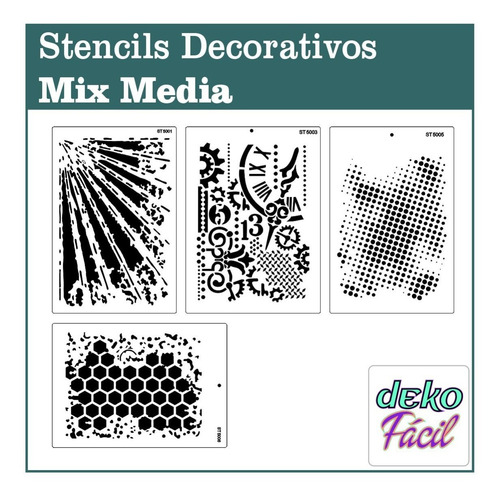 Imagen 2 de 3 de Pack X 4 Stencil Decorativo Mix Media