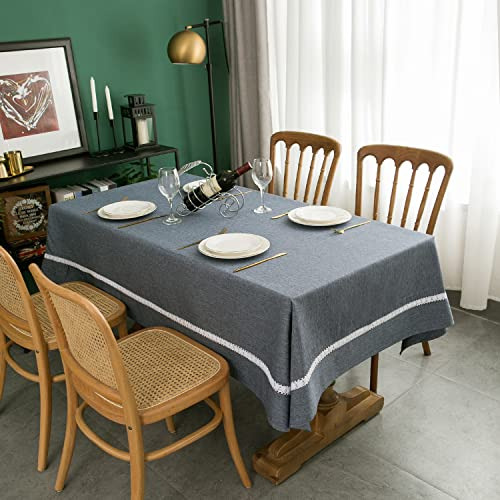 Mantel Impermeable Gris Con Encaje Para Comedor Rectangular