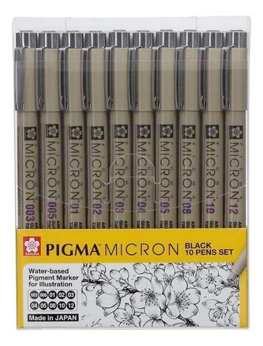 Set 10 Tiralíneas Pigma Micron Sakura Negro Manga Intermedio