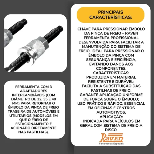 Chave Pressionar Embolo Pinça Freio Traseiro Raven 106518 | Frete