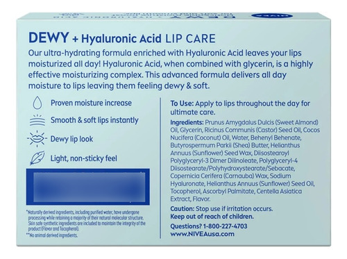 Nivea Bálsamo Labial Dewy Con Ácido Hialurónico 5.2 G