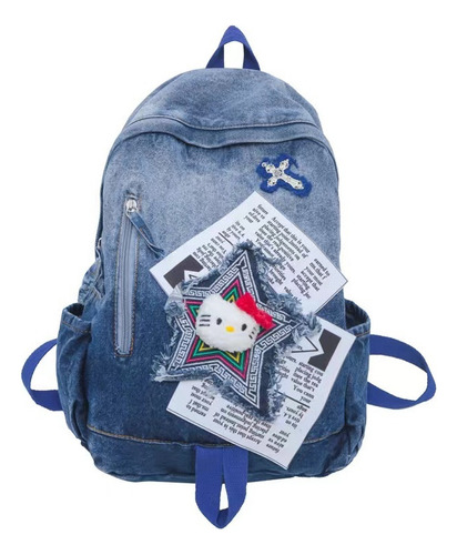 2025 Mochila De Mezclilla For Estudiantes Con Bloques De Color