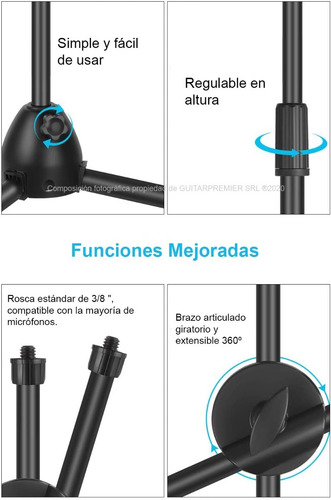 Pie De Microfono Doble Pipeta Plegable Profesional Boom
