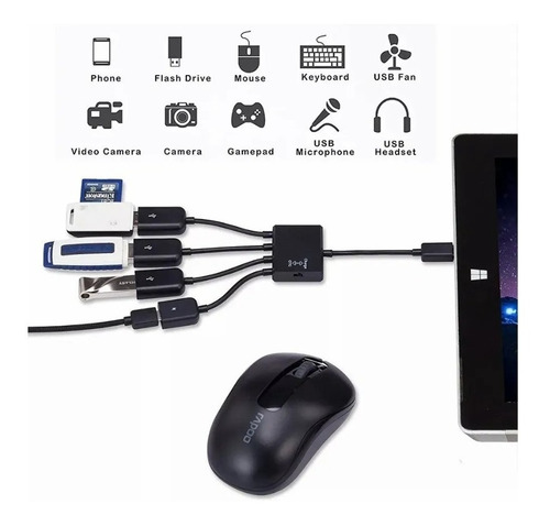 Imagen 3 de 10 de Micro Usb A Usb Cable Otg 4 En 1