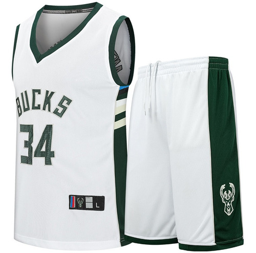 Conjunto Bordado De Camiseta De Baloncesto Bucks No. 34