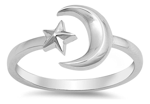 Anillo De Plata De Ley 925 Con Diseño De Estrella De Luna De