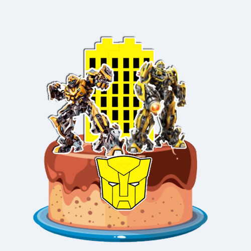 Topo De Bolo Topper Transformers Bumblebee Prédio Amarelo