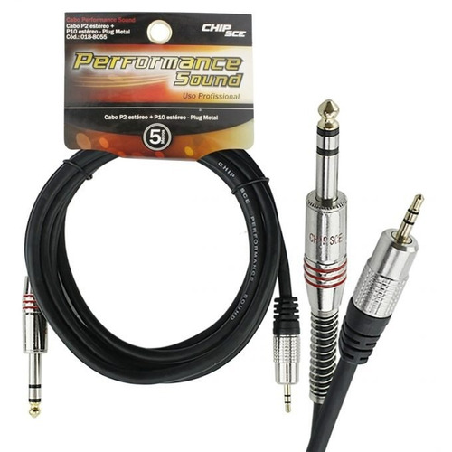 Cabo P10 Stereo X P2 Stereo Profissional 5 Metros 