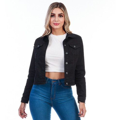 Imagen 4 de 6 de Chamarra De Mezclilla Negra Stretch Para Mujer