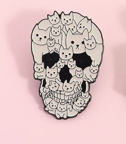 Pin Calavera De Gatos / Broche Estilo Punk Y Tierno A La Vez