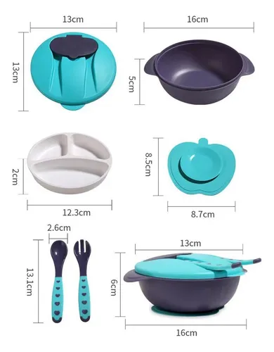 Plato Con Chupa Para Bebes +cuchara +tenedor Silicona Y Tapa