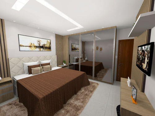 Projeto 3d Quarto E Cozinha Com Sala Integrada