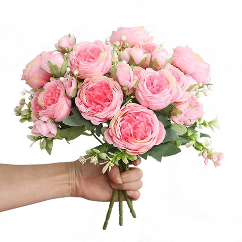 5 Ramo Flores Artificial Peonias Artificiales Flor Ramo Rosa | Envío gratis