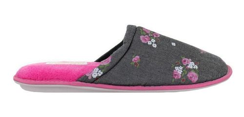 Confort Pantufla Comoda Suave Flores Gris Rosa Mujer 81564