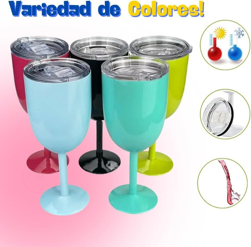 Copa Térmica Vino Cheve Pong De Colores Con Tapa