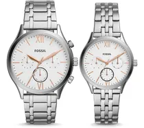 Comprar Reloj Fossil Fenmore Bq2468set Hombre Y Mujer Original Caja Color de la correa Plateado Color del bisel Plateado Color del fondo Blanco