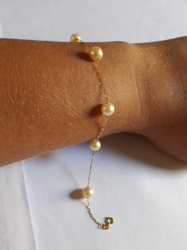 Pulseira De Ouro 18k E Pérolas