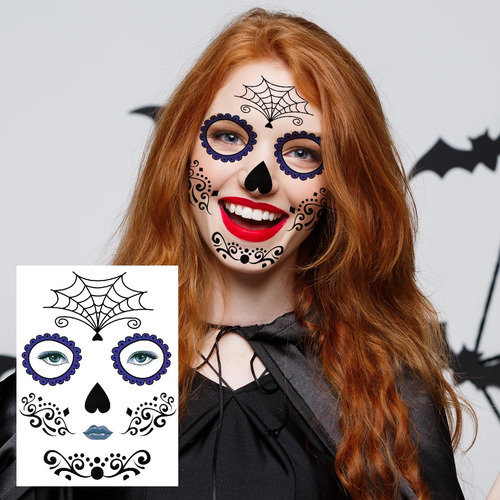 Tatuagens Temporárias No Rosto Do Dia Dos Mortos, 6 Folhas D