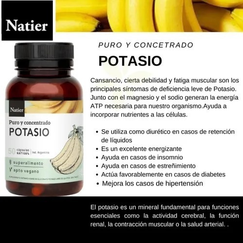 Imagen 2 de 3 de Cápsulas Potasio Puro Y Concentrado X 50 - Natier Sabor Sin Sabor