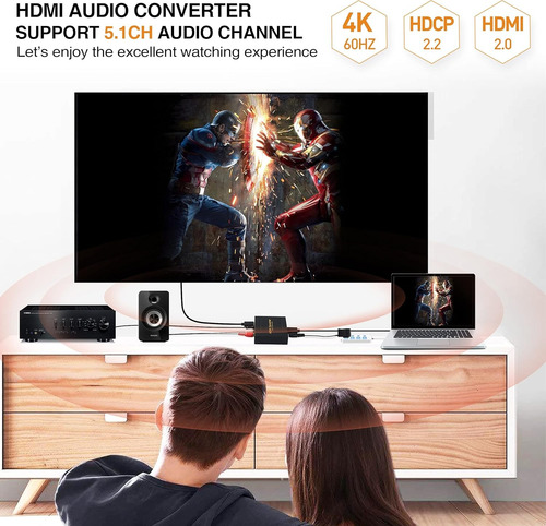 Extractor Adaptador Audio Hdmi Arc 4k 60hz A Optico Aux