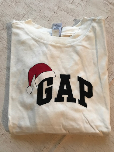 Gap Playera Navidad Blanca Manga Larga Christmas Gorro Santa