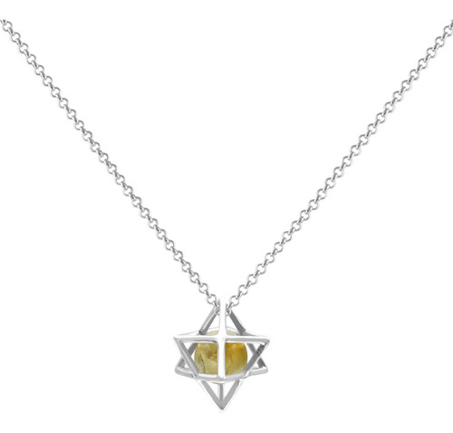 Dije De Plata Con Esfera De Citrino En Merkabah Pequeño Color Amarillo