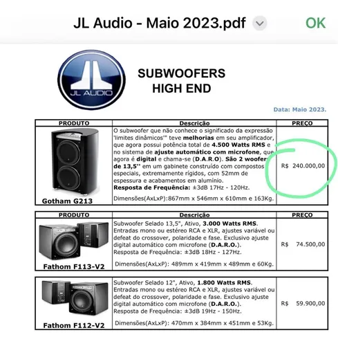 Subwoofer Jl Audio Gotham G213 Duplo 13,5 Ultra High End