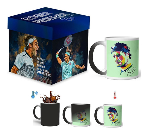 Roger Federer Taza Mágica Con Autógrafo Y Caja De Regalo 