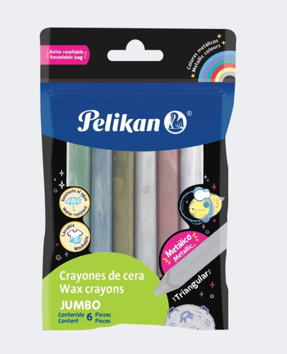 Crayolas Pelikan Jumbo Metálicos X 6