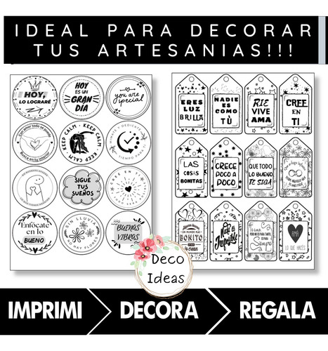 Imagen 5 de 5 de Kit Imprimible 02 Frases Positivas Tarjetas Topper Stikers