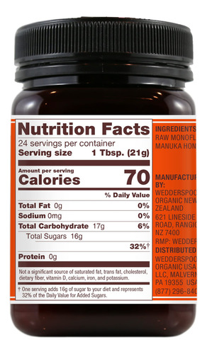 Manuka Honey Wedderspoon Kfactor 16 500ml Cru Não Pasteuriza