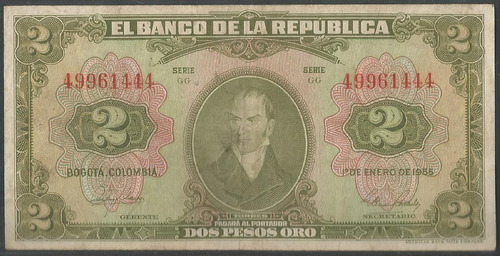 Colombia, 2 Pesos 1 Ene 1955 Bgw092