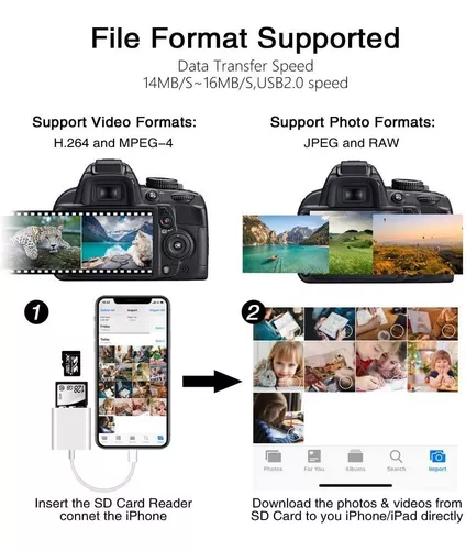 Apple Lightning a lector de cámara de tarjeta SD, visor de cámara de  rastro, adaptador de tarjeta de memoria SD para iPhone