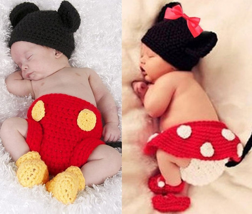 Imagem 1 de 3 de Conjunto Newborn Mickey Ou Minnie De Croche Fotografia Touca
