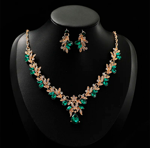Set De Corona Reina Tiara Gargantilla Y Aretes Xv Boda Novia Verde