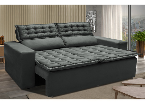 Sofá Retrátil e Reclinável Cama inBox Slim 1,50m Tecido Suede Velusoft Cinza