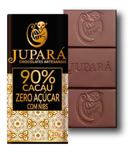 Kit 50 Barras De Chocolates Jupará 90% Cacau Sem Açúcar Nibs