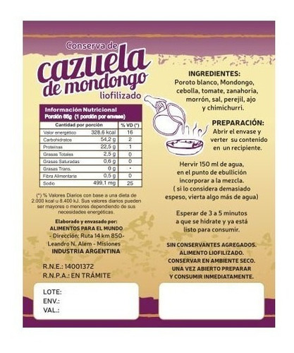 Comida Liofilizada Mi Menu Racion De Montaña