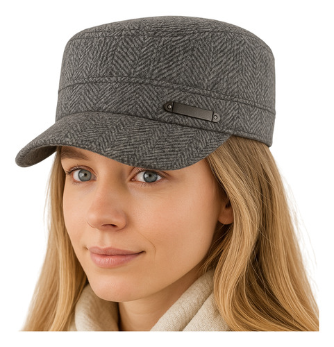 Boina Gorro Mujer Visera Sombrero Estilo Gatsby Capitán Gris Oscuro Paño 20 Cm